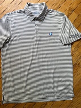 Vineyard Vines Light Gray & White Striped Polo  Tennessee
